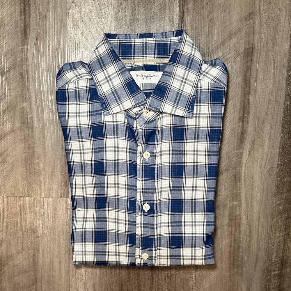 Tintoria Mattei Made in Italy Regular Plaid Long Sleeve Button - 42/16.5 (Large)